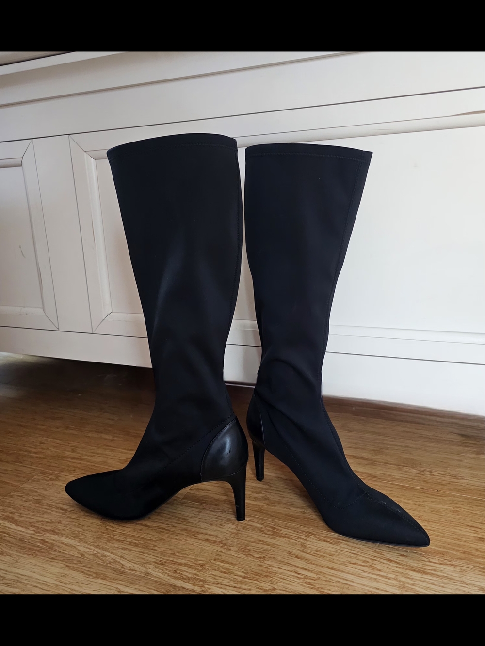Black Knee-High Satin Stiletto Boots - Women's Fashion Boots
